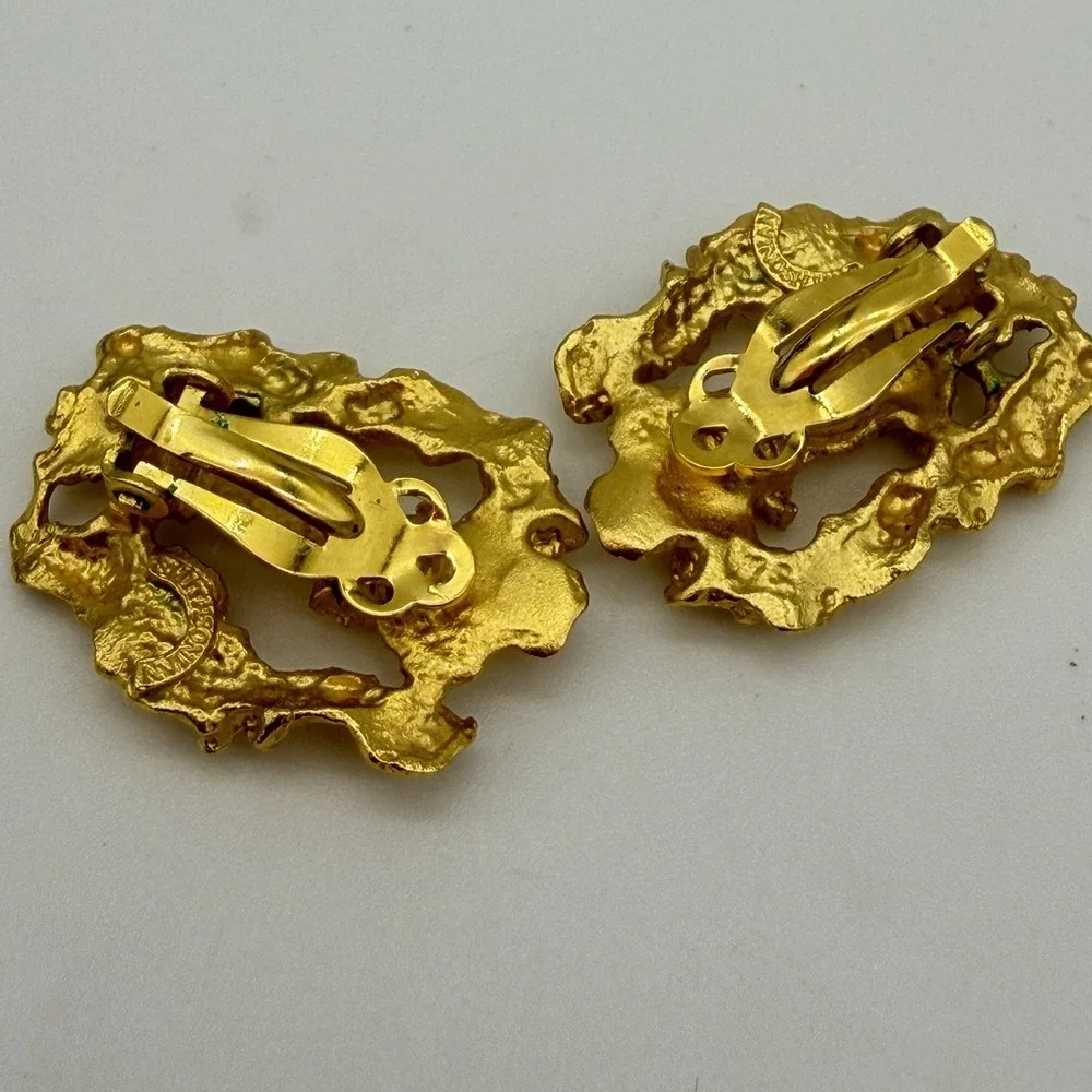 VIntage Smithsonian Earrings Brutalist Chunky Gold Nugget Modernist 80s Museum